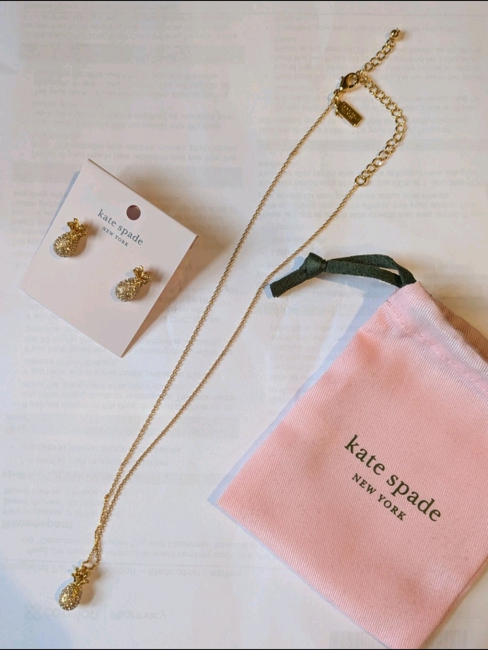 Kate Spade Gold Pineapple Necklace & Earrings Set